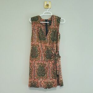 D'iyanu Wrap Romper Shorts Small Orange Green African Print Sleeveless Cotton